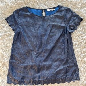 Vineyard Vines Blouse Blue Shimmer Scallop Linen Rayon blouse Size 4